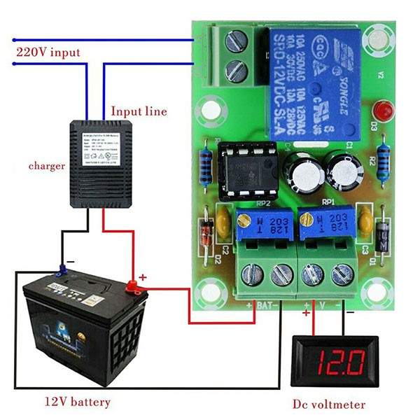 Mạch tự động ngắt sạc khi đầy và bật sạc khi điện áp dưới ngưỡng