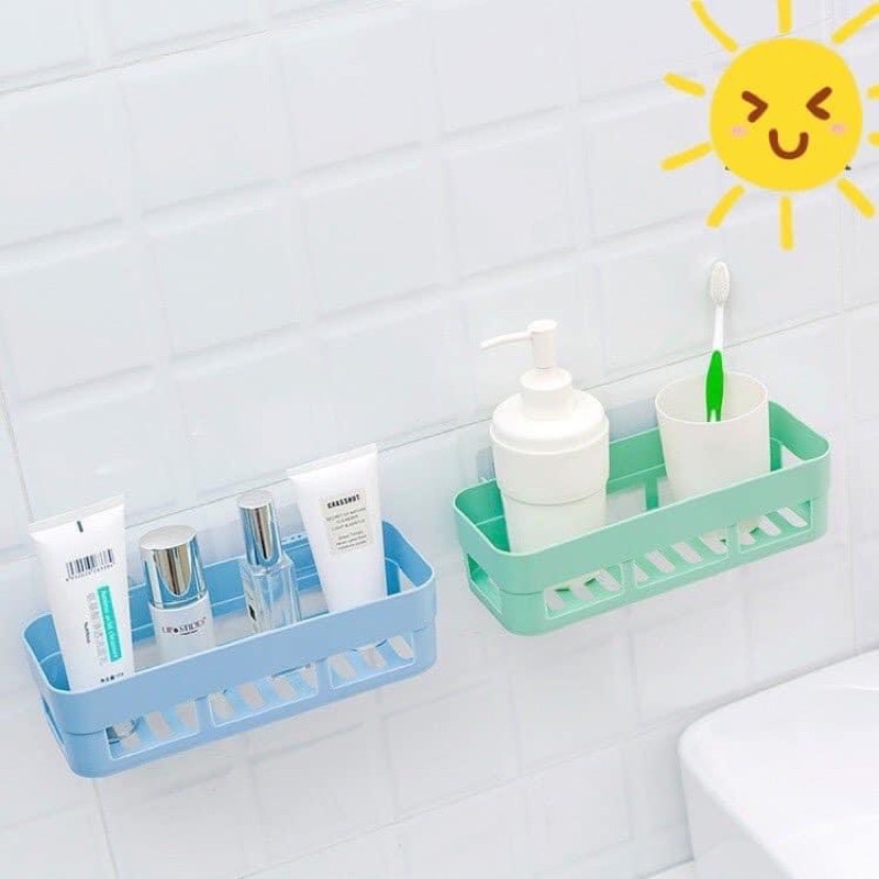 Khay kệ chữ nhật dán tường đa năng nhà tắm không cần khoang tường