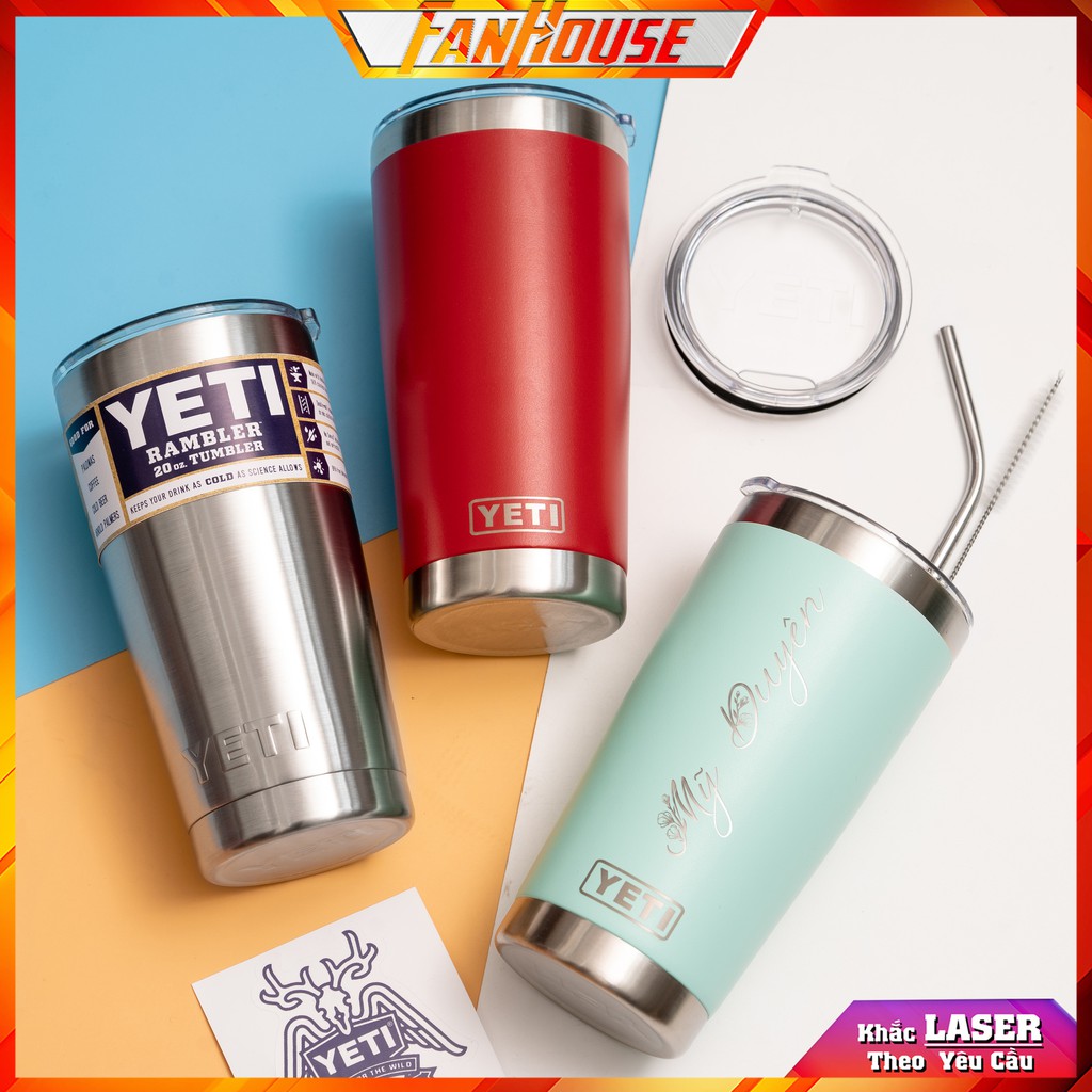 Cốc giữ nhiệt Yeti 18oz inox 304 vỏ sơn tĩnh điện chống xước tặng ống hút và bộ rửa