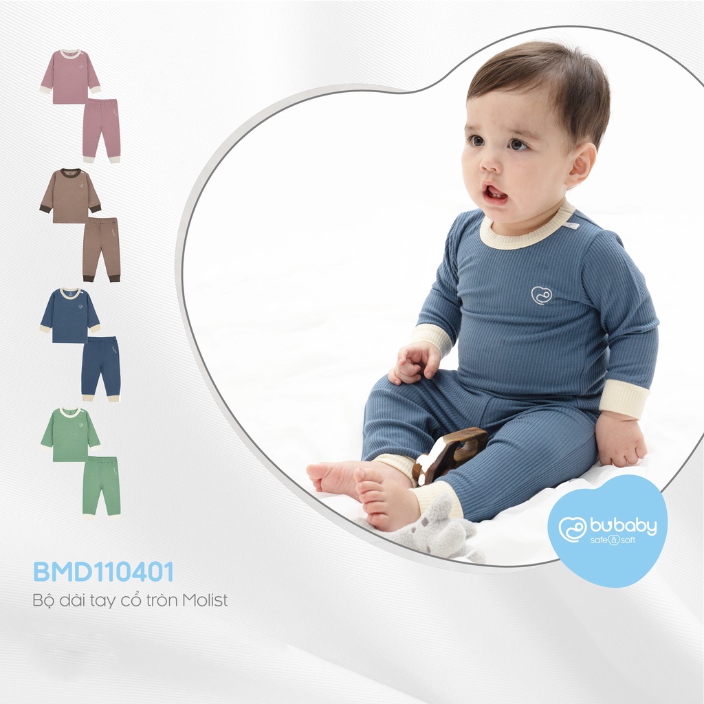 Bộ dài tay cổ tròn Molist Bu Baby, bộ quần áo dài tay mặc điều hòa dành cho bé trai bé gái kháng khuẩn cao cấp