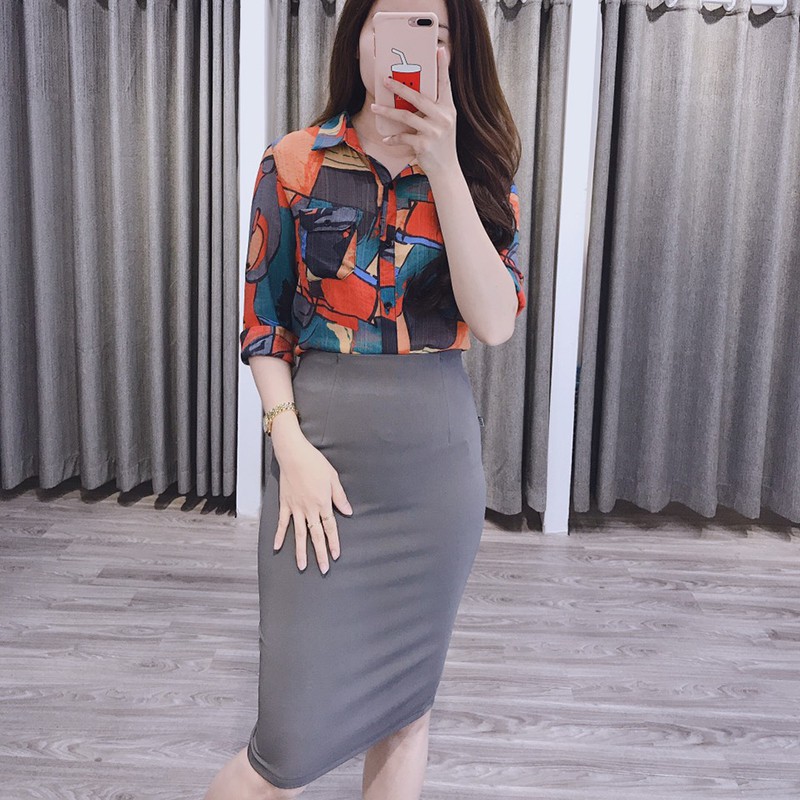 Chân  Váy Bút Chì Xẻ Sau Công Sở Dáng Dài Umi Cúc Fashion màu xám xanh nâu -Hàng nhập khẩu | BigBuy360 - bigbuy360.vn