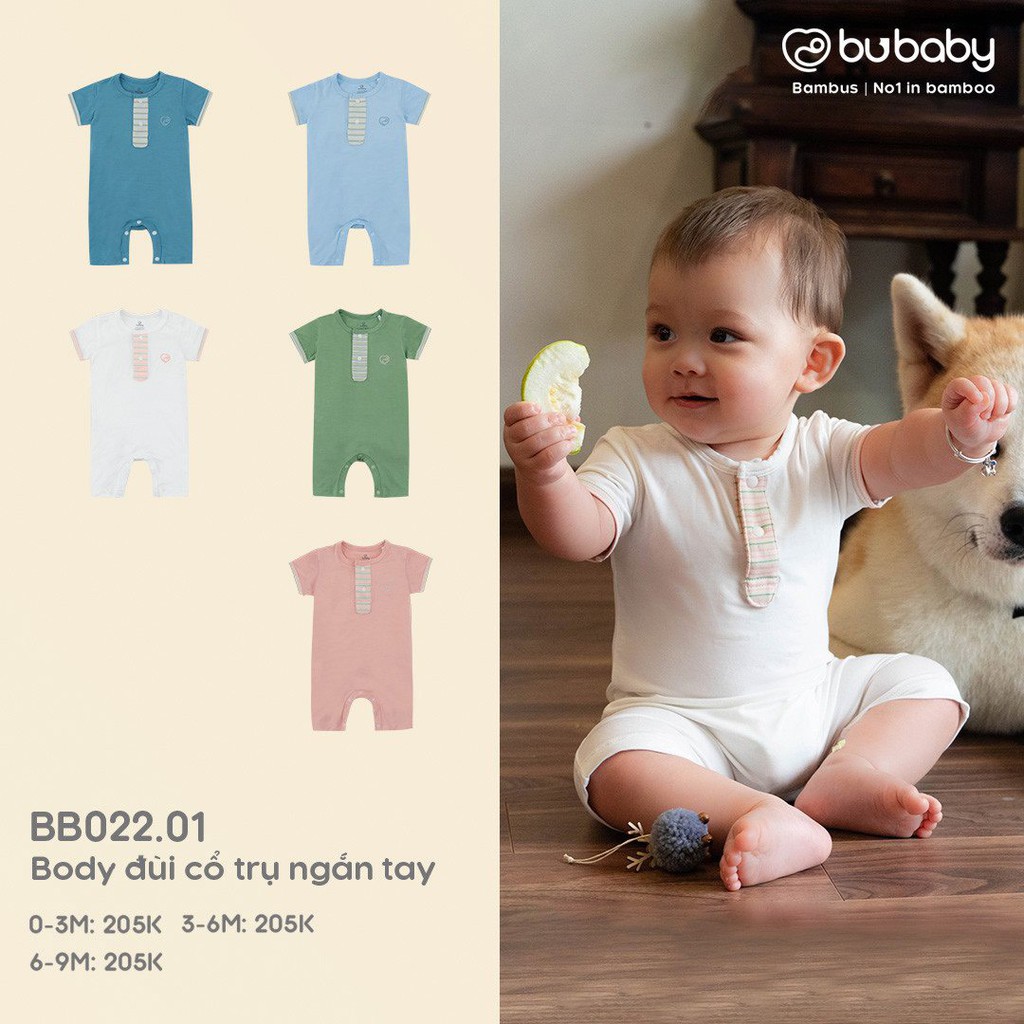 Body cộc cho bé từ 3 tháng đến 12 tháng Bubaby vải sợi tre cổ trụ BB022.01