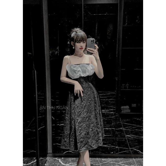 Đầm 2 Dây Phói Bèo Ngực Chất Gấm Có Mút Ngực Mặc Đẹp Dáng Sang NEW UNISEX