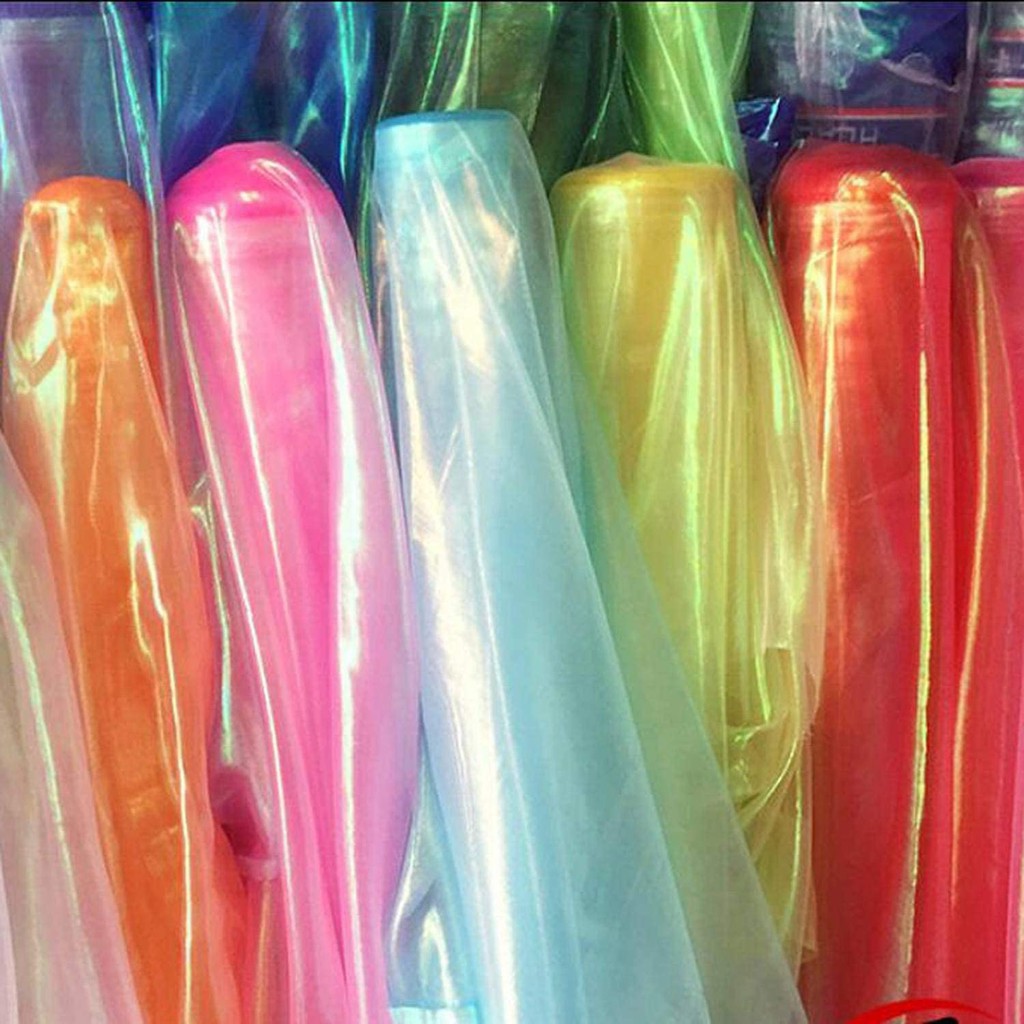⚡Giá Sỉ⚡ Vải Voan Kính Bóng Xà Cừ Ánh Phản Quang Hologram Nhiều Màu Trắng Hồng Xanh
