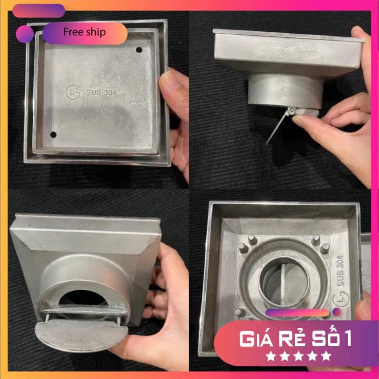 Phễu thoát sàn đặt gạch , phễu thu nước phòng tắm inox 304 đúc có đế thỏ chống hôi tuyệt đối