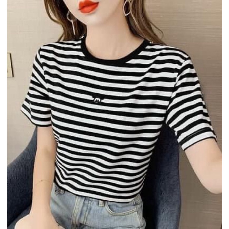 Áo thun sọc Thái cổ tròn nữ