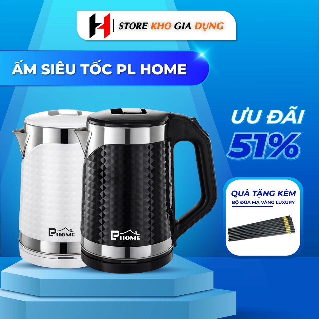 Ấm Siêu Tốc Inox 304 Cao Cấp (1.8L) - Hàng Chính Hãng PL Home - Bảo Hành 12 Tháng (Tặng Kèm Đũa)