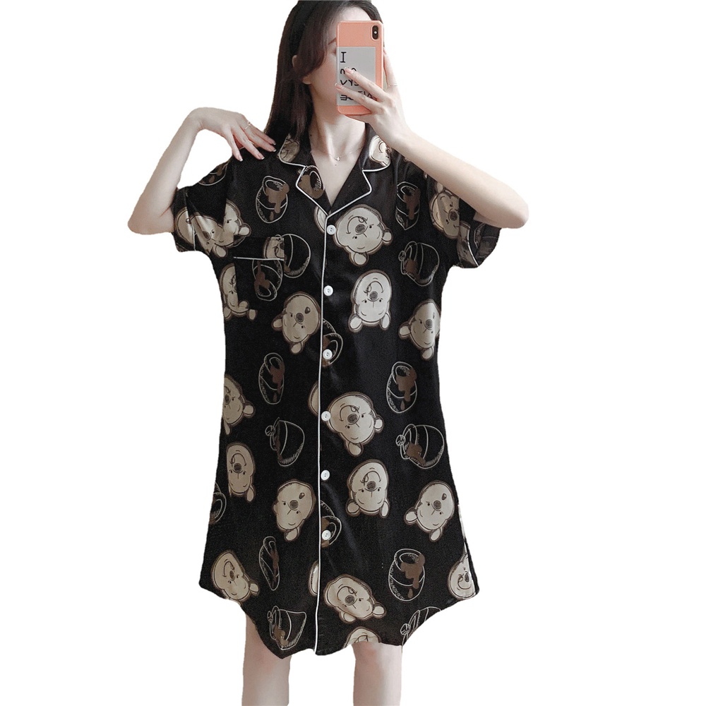 Bộ Pijama Ngắn Tay In Hình Gấu Pooh Cho Nữ Plus Size M-5XL