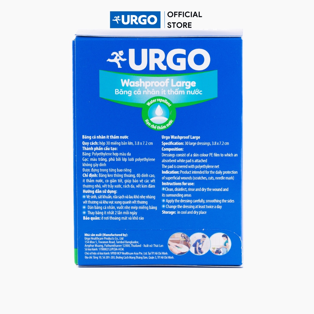 Băng cá nhân ít thấm nước Urgo Washproof Large