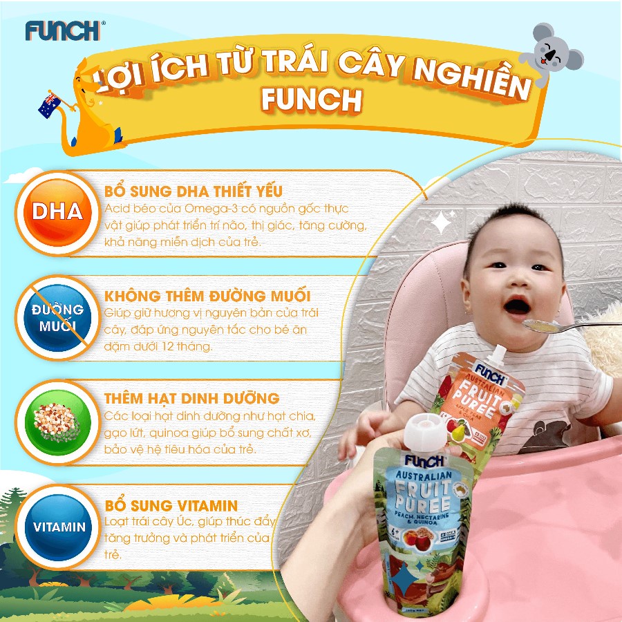 ( Date 17/09/2023) Trái Cây Nghiền Cho Bé Ăn Dặm Từ 6 Tháng Mix Hạt Dinh Dưỡng FUNCH bổ Sung DHA Omega 3 Gói 120g