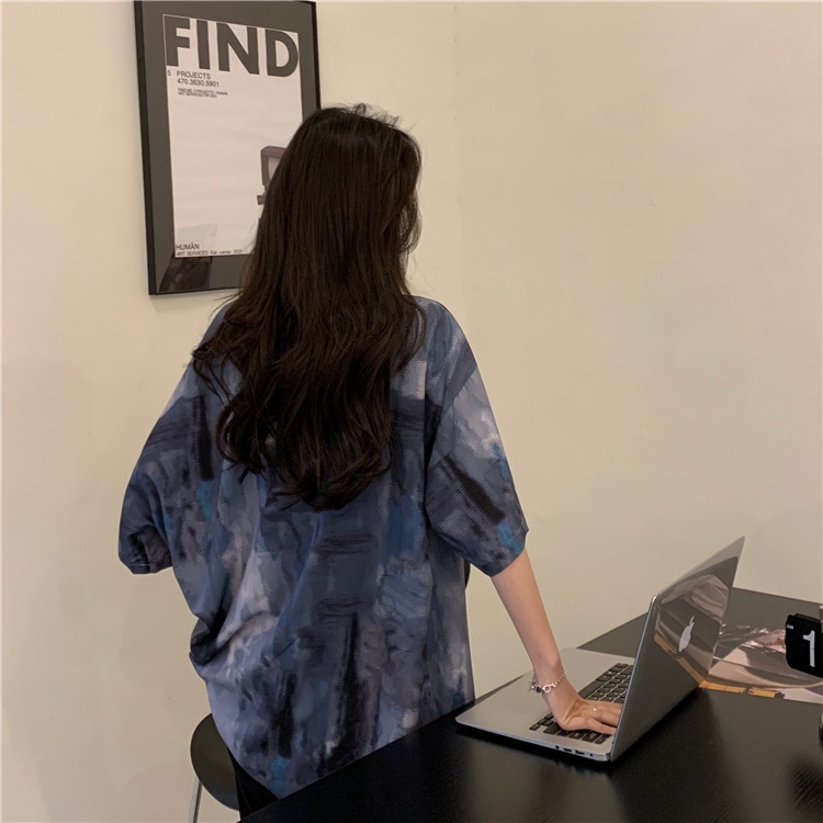 Áo Sơ Mi Ngắn Tay Nhuộm Màu Thời Trang retro Mỹ Cho Nữ