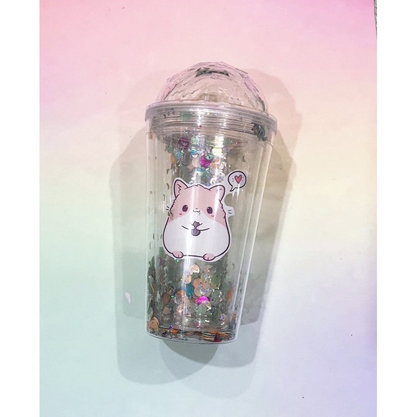 cốc 2 lớp kim tuyến hamster Phoebe CNKI29 cốc giữ nhiệt ly 2 lớp cốc làm lạnh dễ thương 500ml