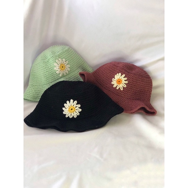Crochet Bucket Hat - Nón len handmade đơn giản hoạ tiết hoa cúc