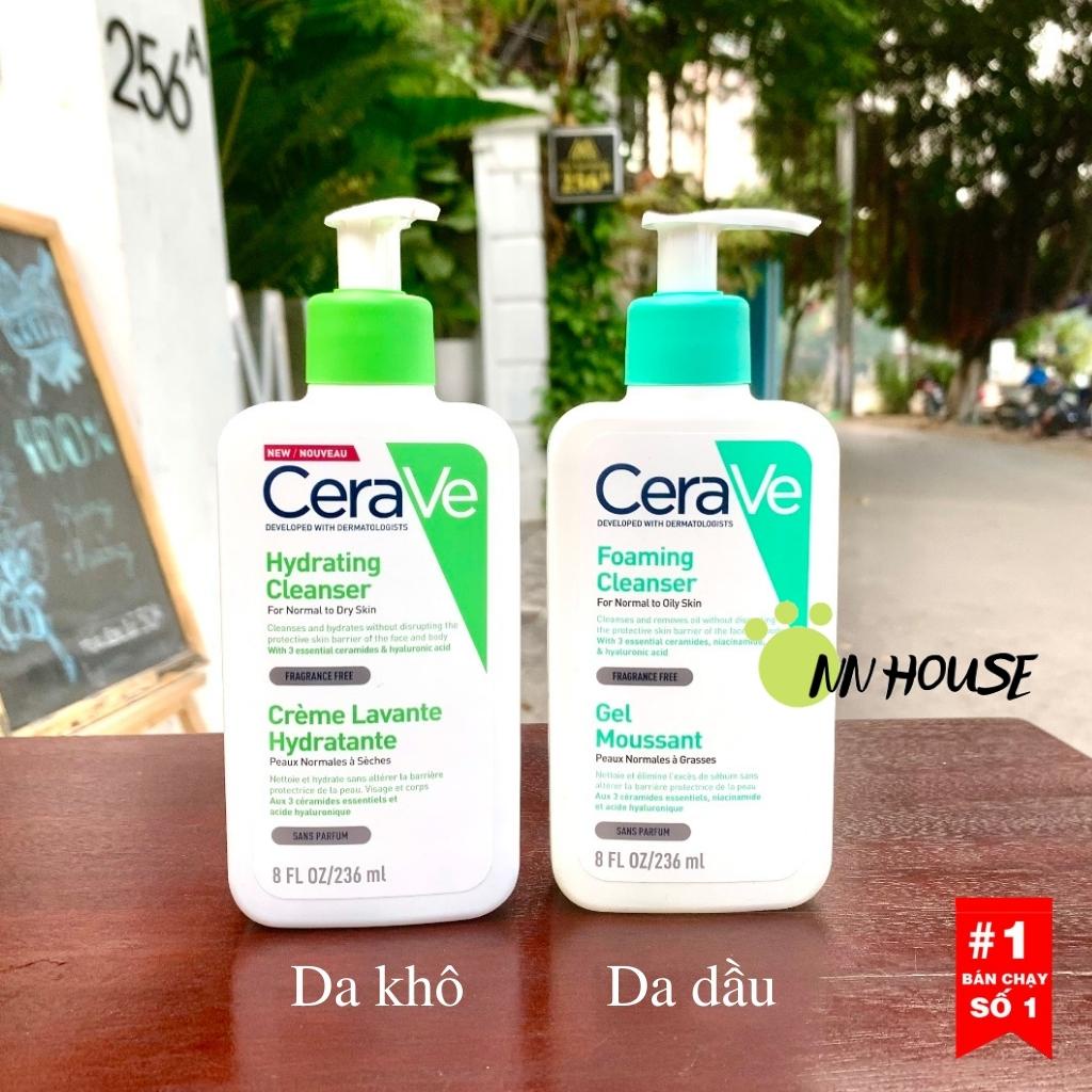 Sữa rửa mặt Cerave hydrating cleanser 236ml da khô giúp dưỡng ẩm, cấp nước và làm sạch da mặt và body, gel rửa mặt, srm