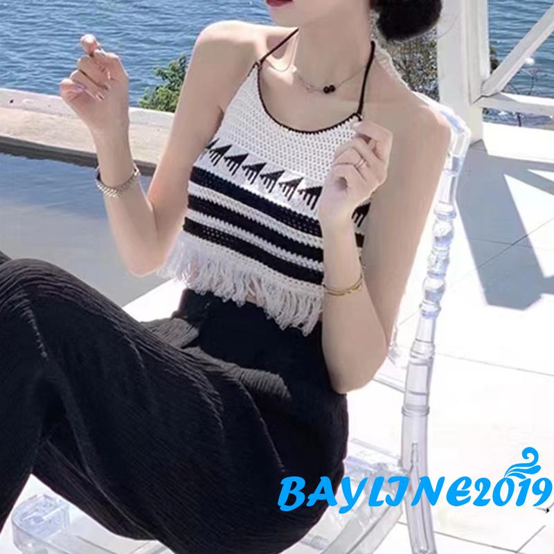 Áo Lửng Cổ Yếm Họa Tiết Sọc Ngang Thời Trang Quyến Rũ Dành Cho Nữ