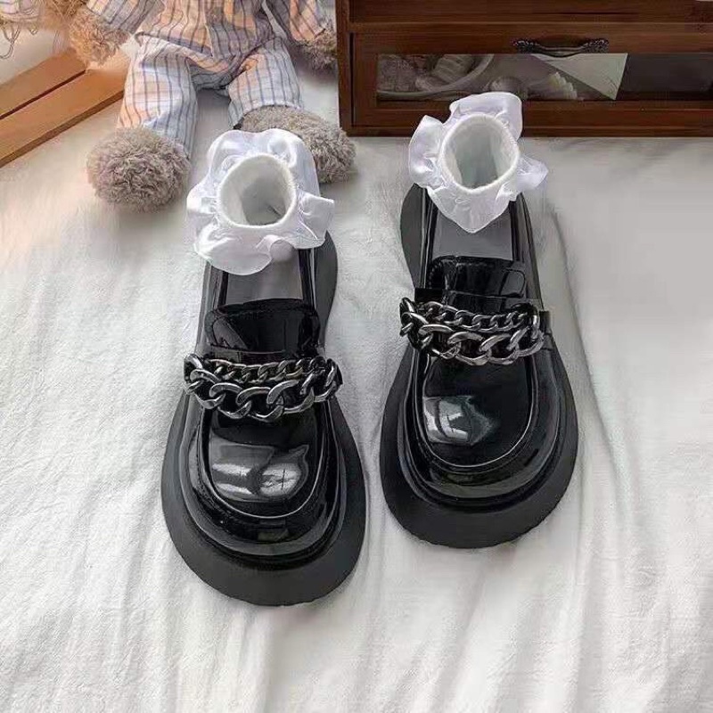 Giày oxford da lolita đế cao phối dây xích ngang phong cách retro