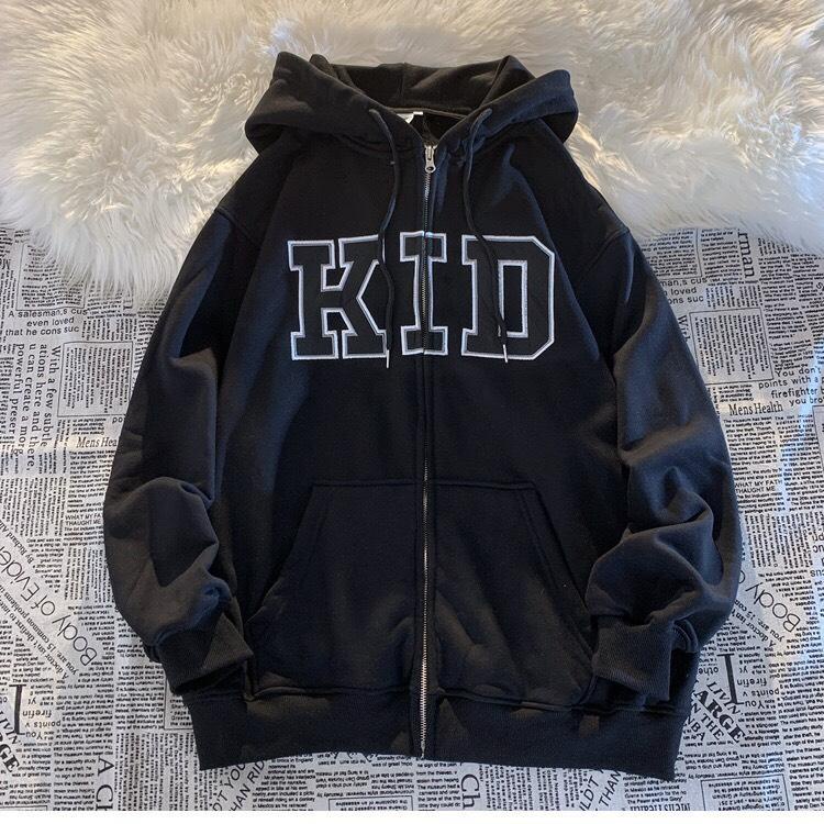 Áo hoodie zip nam nữ form rộng 2N Unisex nỉ bông khoác ngoài KID màu đen/nâu/kem