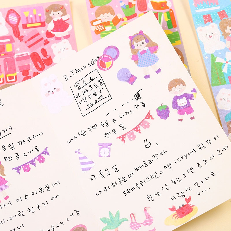 Sticker Dán Trang Trí Sổ Tay DIY Hình Hoạt Hình Đáng Yêu