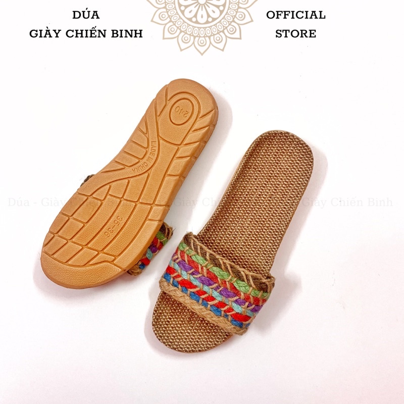 Dép Cói Quai Ngang Thổ Cẩm Vintage, Dép Đi Biển