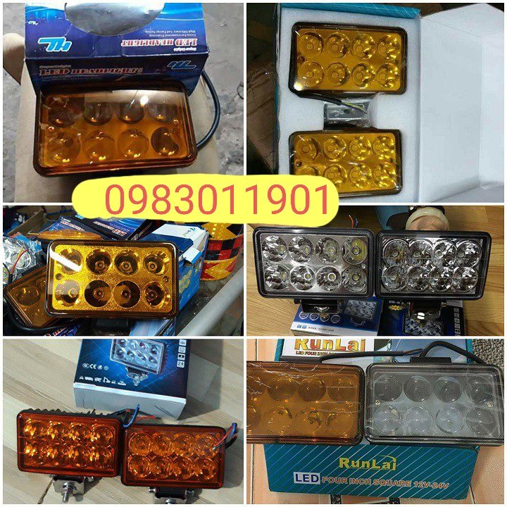 Đèn trợ sáng Runlai đèn led 8 mắt hình chữ nhật điện dùng chung 12v và 24v