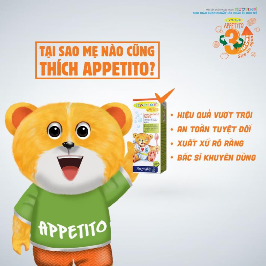 [CHÍNH HÃNG ] Fitobimbi Appetito - Thảo dược châu âu giúp bé ăn ngon, hấp thu tốt (Chai 200ml)