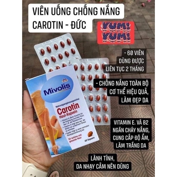 Viên uống chống nắng Carotin Mivolis 60 viên Đức