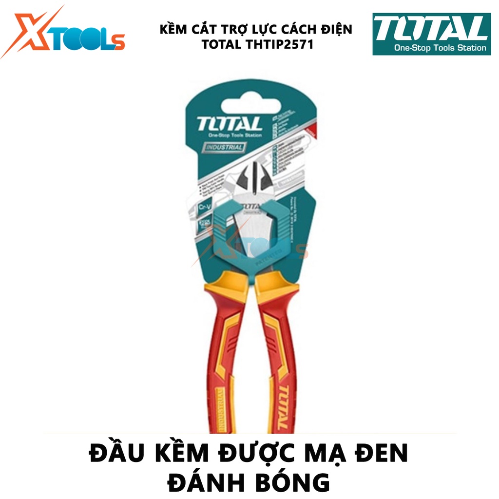 Kìm cắt cộng lực cách điện TOTAL THTIP2571 | kềm cắt trợ lực Kích thước 7inch/ 180mm | Đầu kềm được mạ đen và đánh bóng,