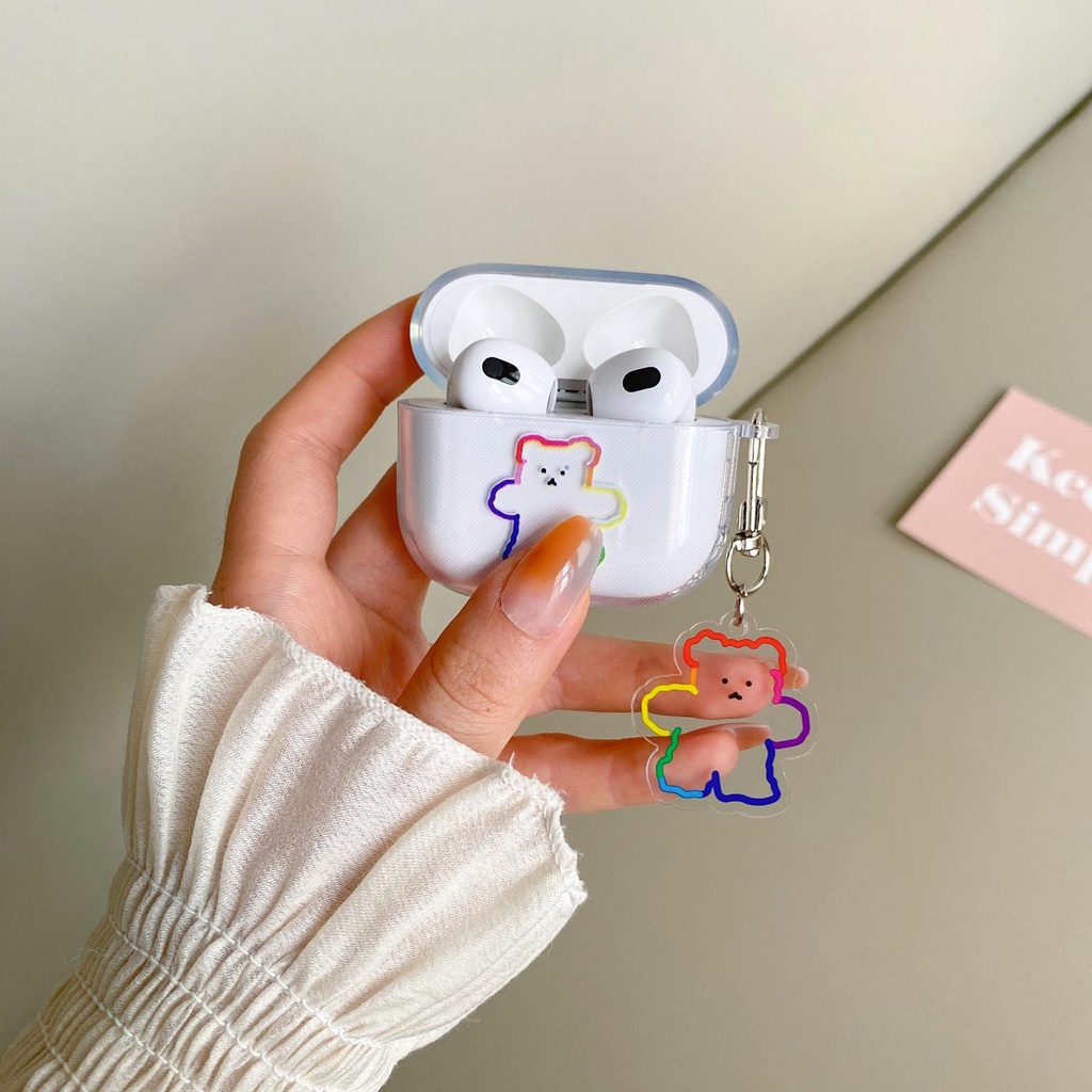 Vỏ Bảo Vệ Hộp Sạc Tai nghe không dây AirPods 1 2 pro 3 2021 gen3 Bằng Silicon Tpu Mềm Họa Tiết Gấu Cầu Vồng Hoạt Hình