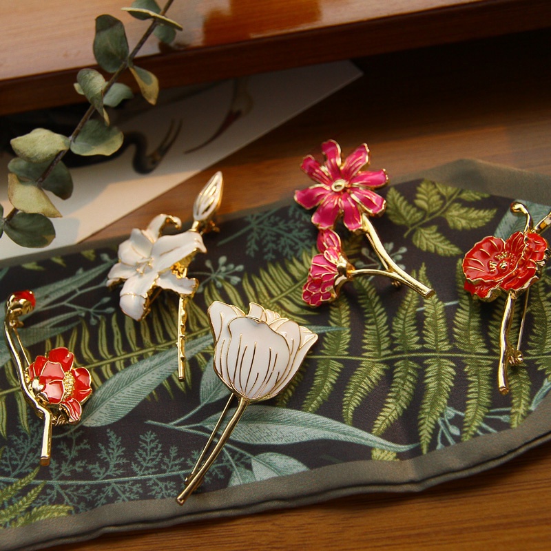 Ghim Cài Áo Hình Hoa Tulip Tráng Men Phong Cách Retro