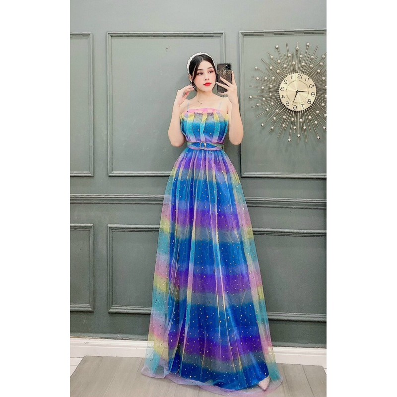 ĐẦM LƯỚI CẦU VỒNG 2 DÂY KHOEN EO HOA CÚC