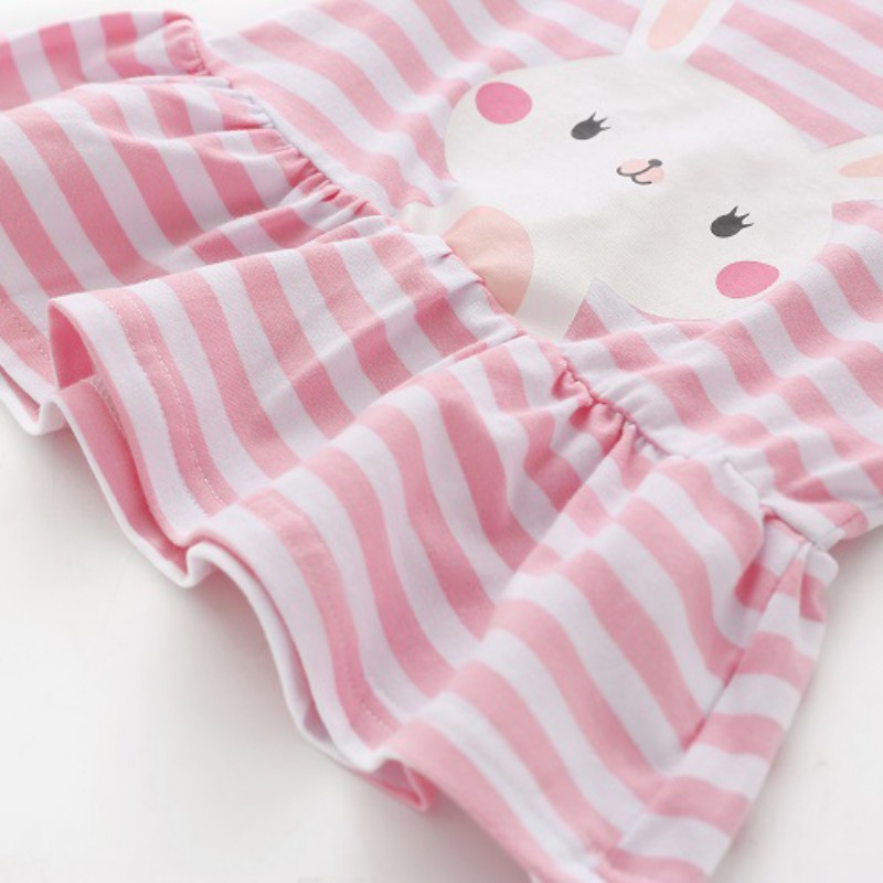 Đầm tay ngắn in hình thỏ dễ thương cho bé gái