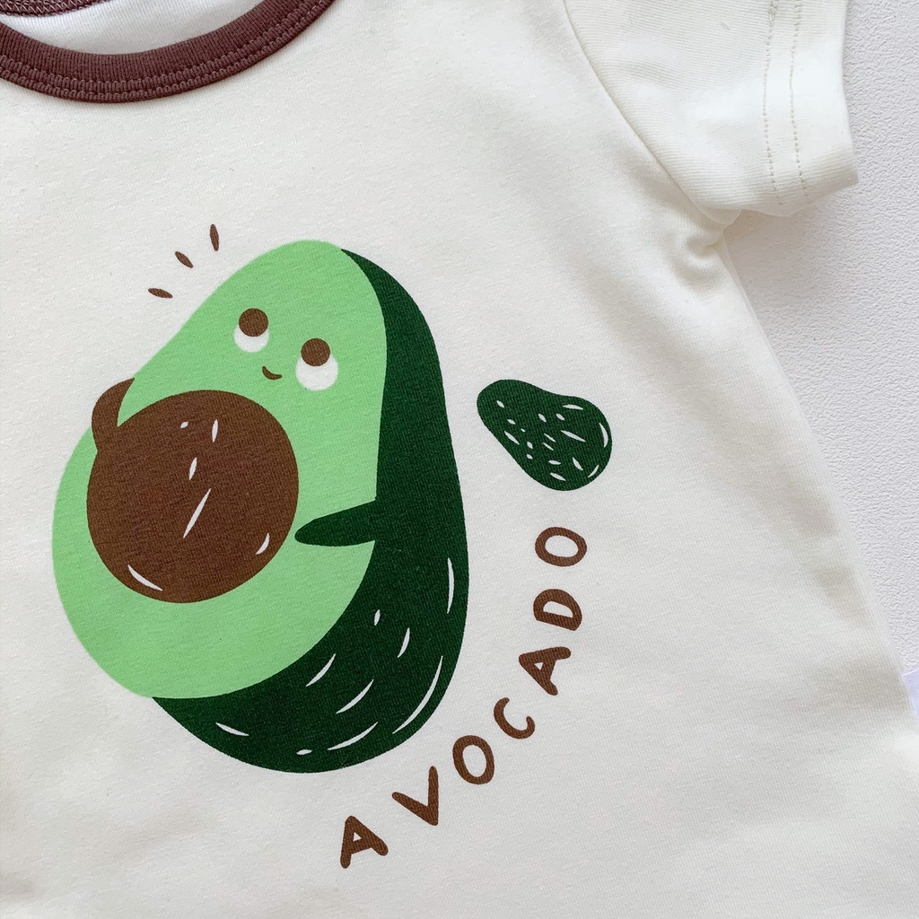 Bộ Áo Liền Quần Tay Ngắn In Họa Tiết Quả Bơ Dễ Thương Kèm Nón Thời Trang Mùa Hè Cho Bé