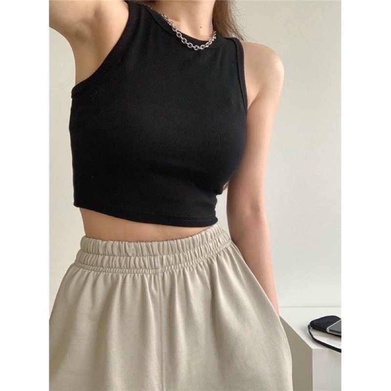 Áo Croptop 3 Lỗ Trơn Trắng - Đen A513899 AO39