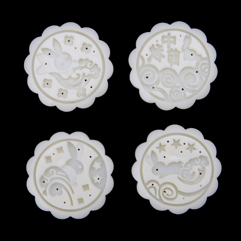 Khuôn Làm Bánh Trung Thu / Mặt Trăng / Bánh Trung Thu Hình Tròn 50g Với 4 Con Dấu Hình Thỏ Diy