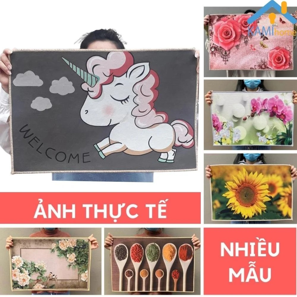 Thảm lau chùi chân trang trí trải sàn chống trượt Chữ nhật 60*40cm mã 27007b