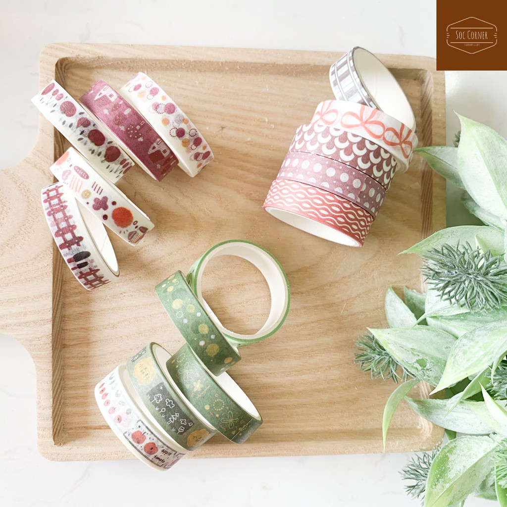 Set băng keo dán chất liệu Washi Tape (5 Type Basic Decoration) 5 cuộn/set rộng 1cm