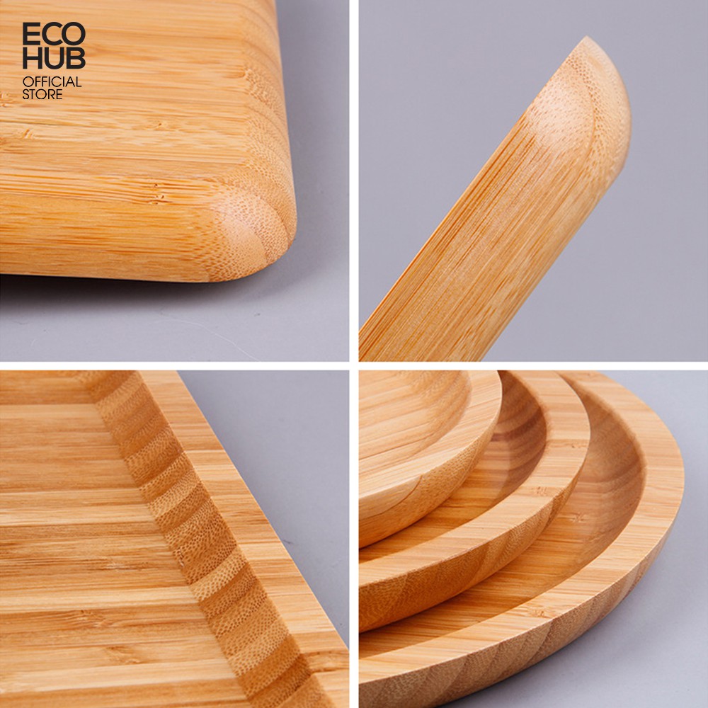 Khay gỗ Tre ECOHUB tự nhiên (Tròn, Chữ Nhật, Vuông, Elip) Nhiều kích thước, Hàng VN (Bamboo serving tray) | EH024