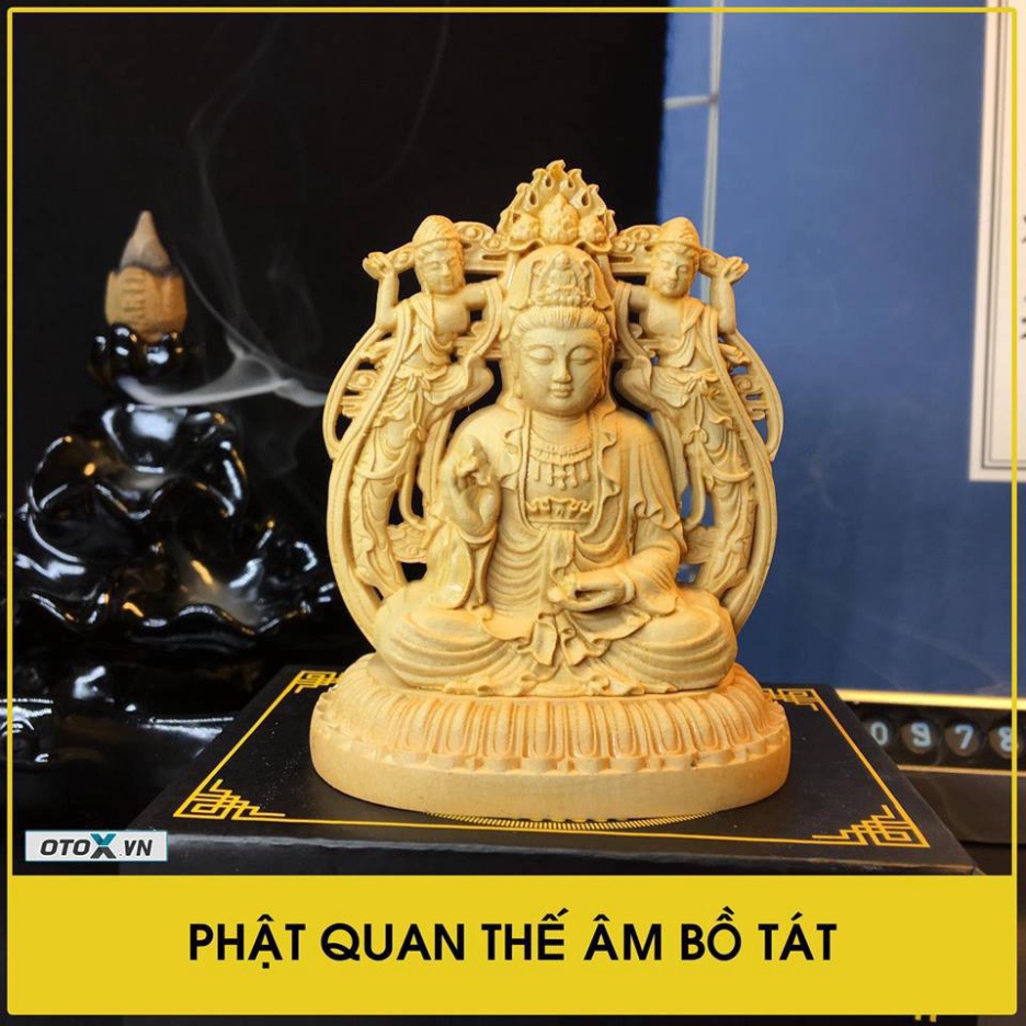 Tượng Quán Thế Âm Bồ tát gỗ Hoàng Dương- tặng vòng đeo tay bằng gỗ - HÀNG ĐẢM BẢO CHẤT LƯỢNG