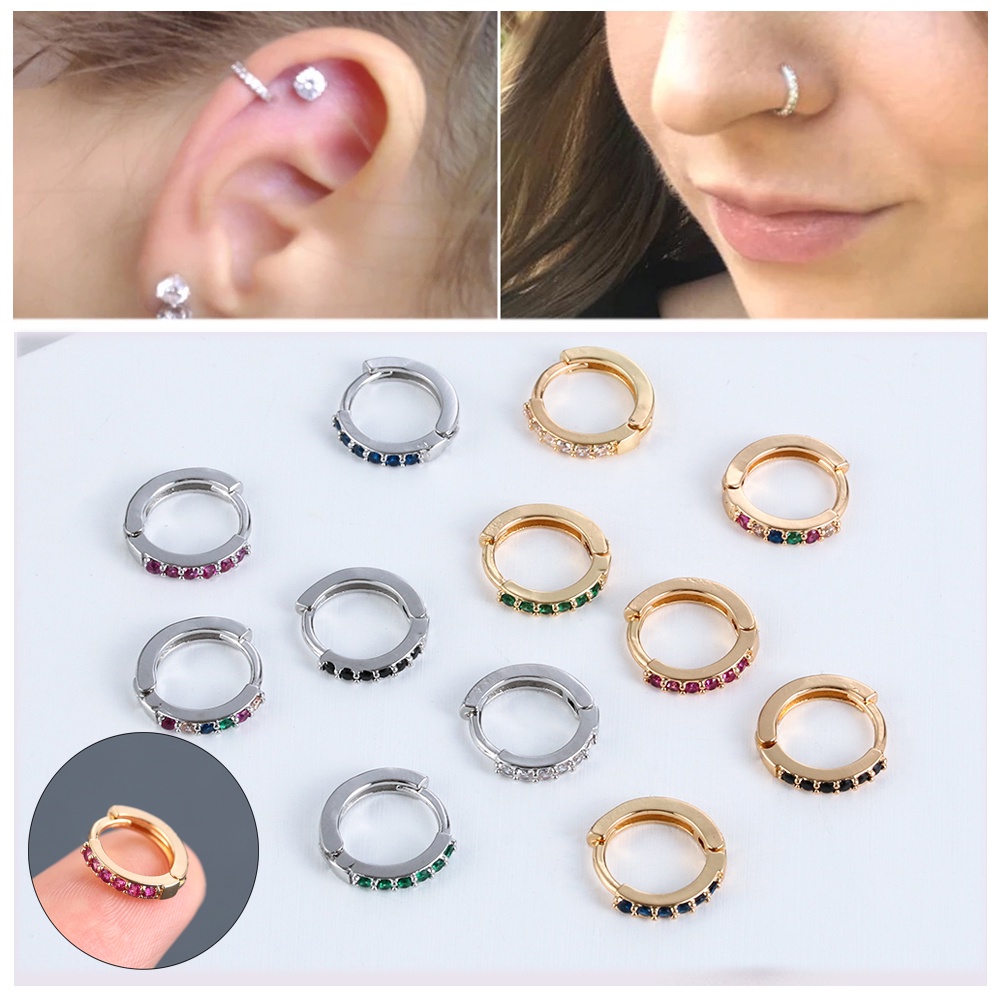 Đôi bông tai đính đá zircon nhiều màu 8mm thời trang cho nam và nữ