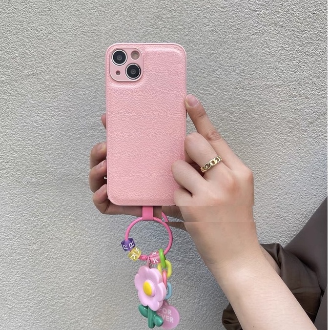 Ốp Điện Thoại tpu Mềm Họa Tiết Hoa Màu Hồng Phối Dây Xích Cho iphone 14 PROMAX 14 PLUS 13 12 11 pro max xs max xr x