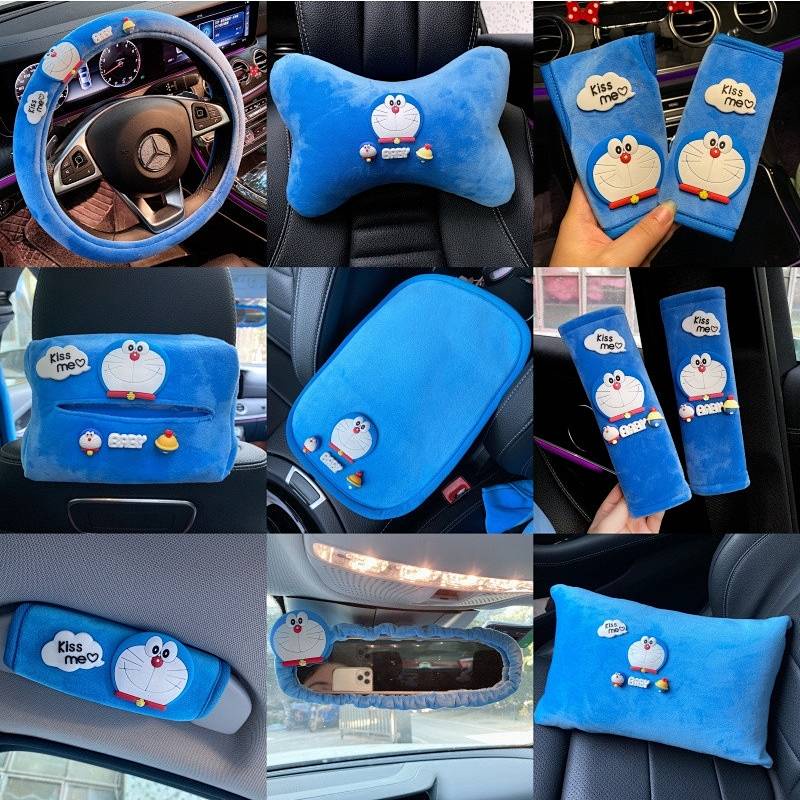 Doraemon Car Gear Rearview Mirror Pullover Pillow Lumbar Support Pillow Safety Belt Shoulder Pad Female Four Seasons Cartoon Cyber Celebrity Car Cute KlcY