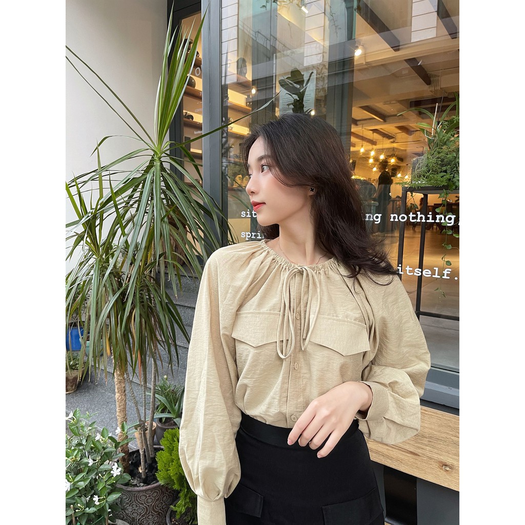 Áo Cổ Dây Tay Phồng Dài - Be [A005 - Senbe Clothing] | BigBuy360 - bigbuy360.vn