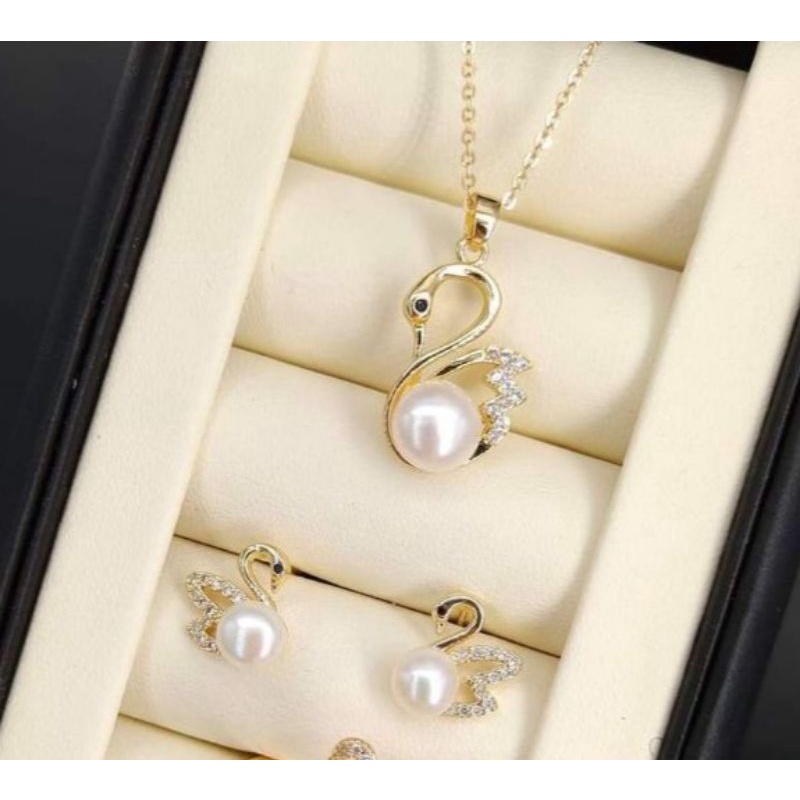 Bộ trang sức bạc s925 ngọc trai nhân tạo hình thiên nga