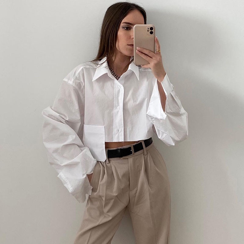 Áo Sơ Mi Nữ Dài Tay Cổ Bẻ Form Rộng Thời Trang Hàn