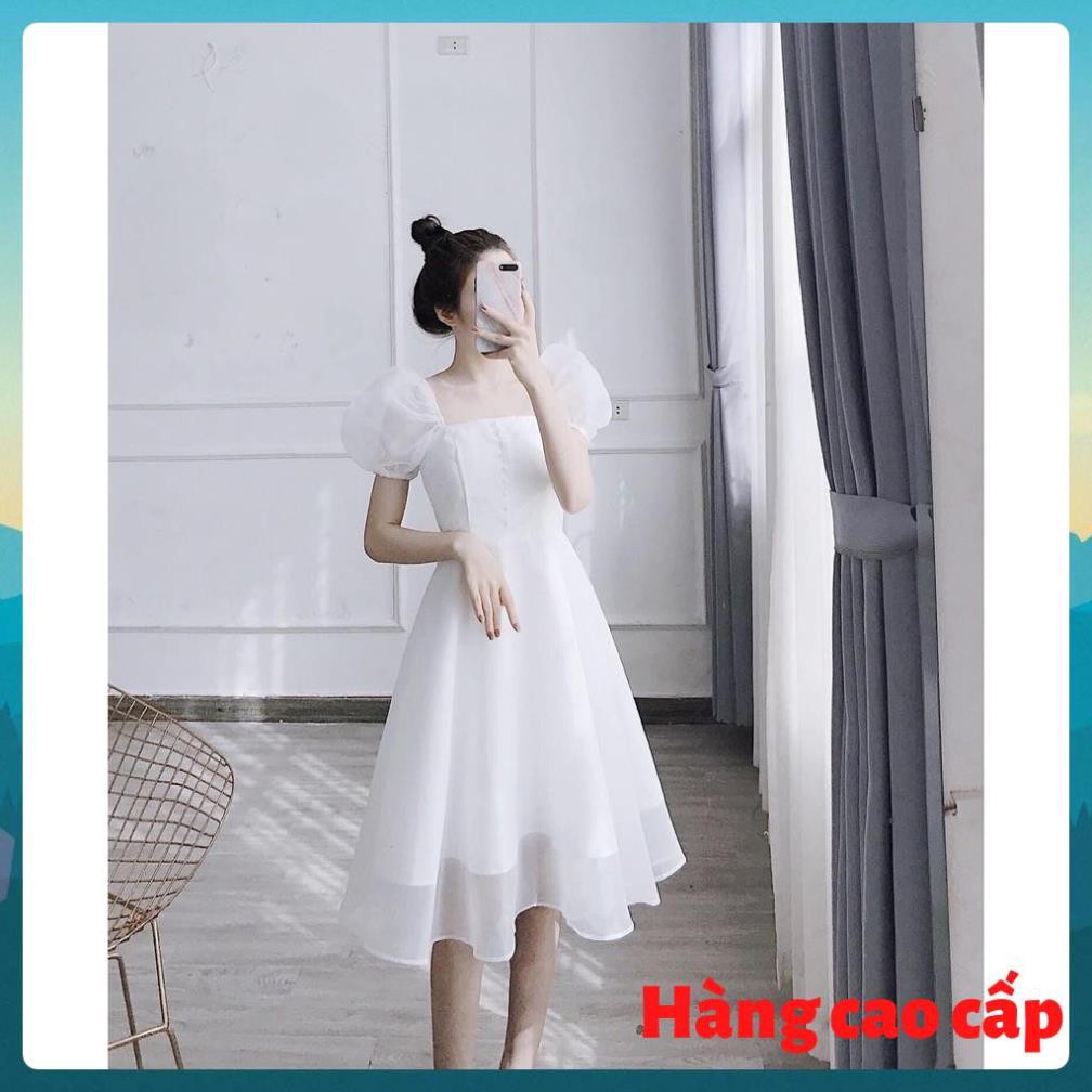 (Hàng cao cấp) Đầm xòe tay phồng phối nút ngực chất tơ xinh cực Daria dress