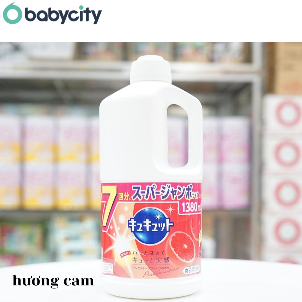 Nước rửa bát Kao diệt khuẩn, an toàn - không mùi, cam, nho, bạc hà, bưởi, trà xanh - Chai 1380ml - Hàng nội địa Nhật Bản