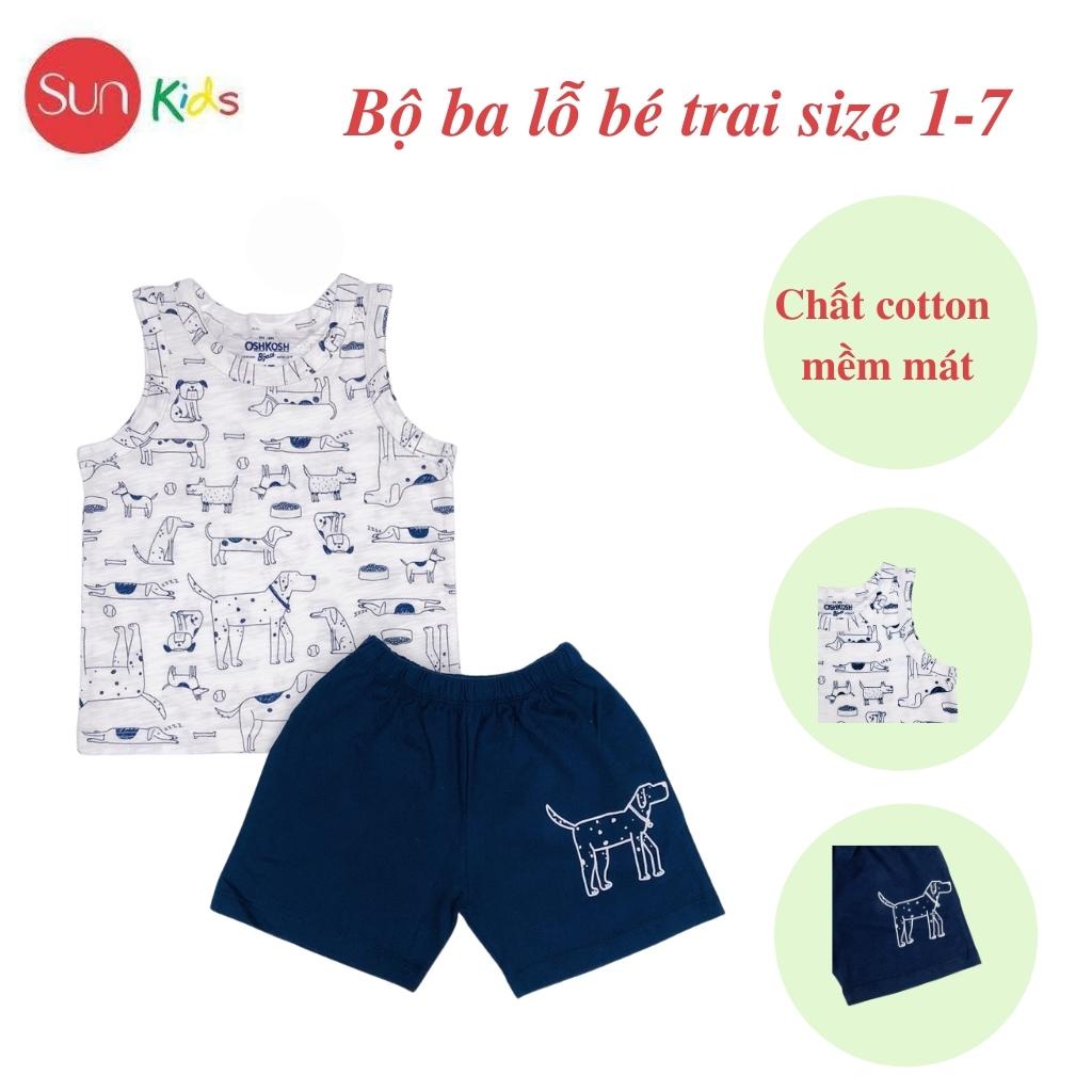 Đồ bộ bé trai, bộ ba lỗ cho bé chất thun cotton, nhiều màu, size 1-7 tuổi - SUNKIDS