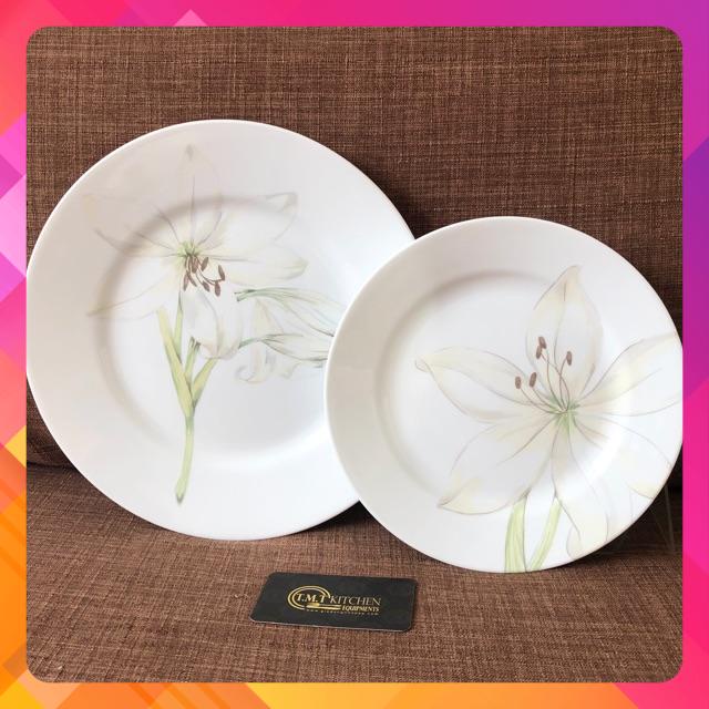 Dĩa thuỷ tinh Mỹ White Flower Corelle 7709-7710 (21.6cm-27cm)
