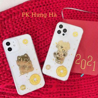 ỐP TẾT 2021 - Ốp iphone Mèo Thần Tài-Trâu Thần Tài chất kim tuyến cho Iphone 12/12promax/11promax/Xsmax/X/8plus/7Plus/6p