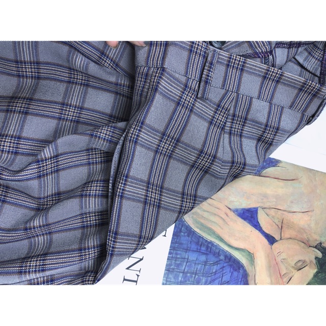 Delys - Quần vải ống xuông rộng (Caro Tím) | BigBuy360 - bigbuy360.vn